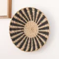 Minimalist round woven wall basket decor, natural straw wall hanging for home art decor. - Cattail Root Wall Hanging Black Sun 30 cm