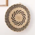 Japanese style minimalist woven wall hanging basket home decor round spiral art piece - Black Covered Hoop 35 cm