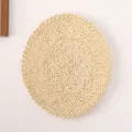 Round woven straw wall decor minimalist home hanging ornament natural style item - Beige Paper Mat with Brown Corners 30 cm