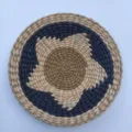 Handmade Woven Wall Hanging Round Tray Natural Straw Blue Spiral Pattern Home Decor SKU - Five-Pointed Star with Black Outer Border 25 cm