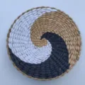 Minimalist woven wall hanging decor round basket bohemian style home living room wall accessory - 20cm Diameter Black and White Horn Pattern