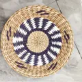 Woven round wall hanging decor with purple and white spiral pattern for modern living room style. - Cattail Root Wall Hanging, Purple Auspicious Cloud, 30 cm