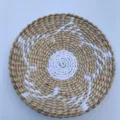 Japanese minimalist woven wall hanging decorative round tray for home living room decor - Bulrush Root White Five-Pointed Star 25 cm