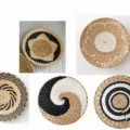 Japanese minimalist straw woven wall hanging decor 25cm handmade placemat 5 patterns - 5-Piece Combination Set, 25 cm
