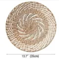 Round Woven Wall Hanging Placemat Spiral Pattern Natural Straw 35cm Boho Home Decor - Cattail Root White Swirl Flower, 35 cm