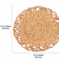 Round straw woven placemat and wall hanging, 13.4 inches natural plant fiber home decor. - 34cm Water Hyacinth Lace Edge Mat