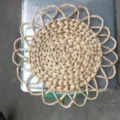 Handwoven straw wall hanging round mat natural rattan braided placemat minimalist home decor - 34cm Water Hyacinth Lace Edge Mat