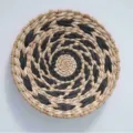 Round Woven Wall Decor Black and White Wicker Hanging Ornament for Living Room Art - 20cm Black Woven Flower