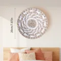 Round woven wall hanging decor natural straw minimalist boho art 20cm living room bedroom - 20 cm White Wheat Ears