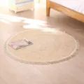 Round handmade woven jute rug with tassel fringe, perfect for bedroom, living room decor. - Corn Tassel Fringe Rug, 80cm