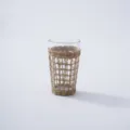 Woven rattan glass cup detail shot, perfect for hotel water, beverages, and office use. - Grass Pattern Twisted Rim Glass Cup (Bottom 6cm, Rim 8.8cm, Height 15cm)