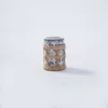 Handcrafted ceramic cup with natural woven straw sleeve, blue and white floral decor home vase. - Style 8