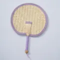 Hand-woven bamboo fan detail shot, featuring neat purple edge binding and comfortable handle. - Style 4