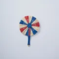 Handmade straw fan detail view, traditional woven pattern in red, blue, and white colors. - Style 5