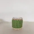 Handgemachte gewebte Glasbecherhülle hitzebeständige Stroh Teetasse Schutzhülle für Zuhause - 9*10cm (Inklusive Glas) / Armeegrün