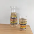 Handwoven straw glass pitcher and cup set colorful rattan decoration for kitchen home use - Tri-Color Milk Bottle and Tri-Color Slanted Cup (Glass Included)