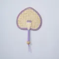 Handcrafted Woven Straw Fan Summer Cooling Hand Fan with Purple Trim Traditional Style - Style 11