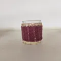 Handgemachte gewebte Strohbecherhülle Glas hitzebeständig Retro Design Schutzhalter Alltag - 9*10cm (Inklusive Glas) / Burgunderrot