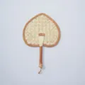 Hand-woven straw fan detail, natural woven texture with edge binding and handle loop design. - Style 12