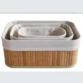 Nested bamboo storage basket with fabric lining set for home organization and decor. - Rectangular Set of 3 Storage