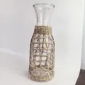 Handmade straw woven glass vase transparent home decor pitcher office beverage cup holder - Full Small Grass Twisted Milk Bottle (with Glass)