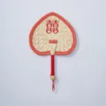 Handmade woven straw fan detail, Chinese style heart shaped fan with red fabric and double - Style 27