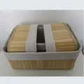 Natuurlijke bamboe geweven stoffen opbergmand desktop cosmetische organizer doos met deksel - Drieling 4-delige Opslag Set