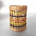 Woven straw cup sleeve, natural bamboo vase holder with colorful decorative lines, variant style - Tri-Color Milk Bottle Sleeve (Glass Not Included)