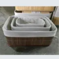 Nested bamboo woven storage baskets with linen lining, rustic rectangular home organizers. - Coffee Rectangular Set of 3