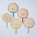 Handmade woven straw fan with colorful edging, traditional Chinese style summer cooling tool. - Style 34