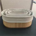 Oval bamboo storage basket set with fabric lining for home desktop organization and room decor. - Oval Set of 3 Storage