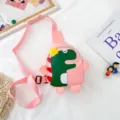 Kids cute dinosaur crossbody chest bag pink adjustable strap children outdoor casual backpack - Pink