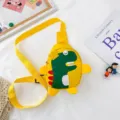 Kids dinosaur crossbody chest bag, cute cartoon yellow and green canvas bag for boys outdoor. - Yellow