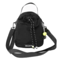 Black nylon outdoor crossbody bag with drawstring closure, lightweight sports bag. - Single Bag / Black