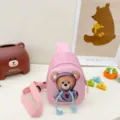 Cute kids pink chest bag with adorable bear hoodie print, stylish children sling bag daily use. - Pink