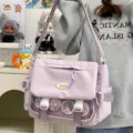 Süße japanische lila Umhängetasche mit transparentem Abzeichenfenster für Studenten. - Ohne Anhänger oder Abzeichen / Lila
