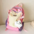 Kinder Farblich abgesetzter Rucksack, süße rosa Schultasche mit Plüschanhänger für Kita. - Verbesserte verdickte große Größe / Rosa