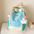 Bunter Kinder Farbblock Rucksack, süßer Schulranzen mit niedlichem Wolken Anhaenger. - Verbesserte verdickte große Größe / Gebrochenes Weiß