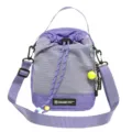 Outdoor casual purple drawstring crossbody bag, grid texture, portable shoulder phone bag. - Purple and Gray
