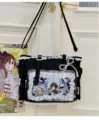 Bolso Ita negro gran bolso tote de lona estilo dulce ventana transparente encaje perla - Negro