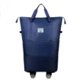 Large capacity foldable travel bag with universal wheels and waterproof expandable design. - Dark Blue
