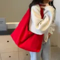 Red canvas tote bag for women, large capacity minimalist casual shoulder bag for daily commute. - Red