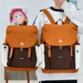 Farbblock Canvas Rucksack lässige Schule Reise Tagesrucksack für Damen in großen und kleinen Größen - L / Braun