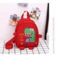 Kids cute cartoon dinosaur backpack red children school bag anti-lost toddler travel bag - Red