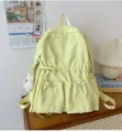 Hellgelber plissierter Rucksack mit Schleife und Vordertaschen, stilvolle Schultasche. - L / Gelb