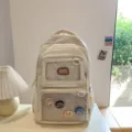 Cremeweiss grosser Rucksack mit transparenten Taschen und niedlichen Ansteckern fuer Studenten. - Weißer Rucksack (ohne Anhänger)