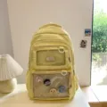 Yellow aesthetic large capacity backpack with clear ita bag pocket for student use - Yellow Backpack (No Charm)