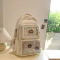 Cream white canvas backpack, transparent ita bag variant, cute aesthetic school bookbag. - White Backpack with Charm