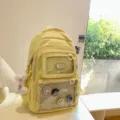 Yellow large capacity cute school backpack with transparent pain bag pocket and bunny charm. - Yellow Backpack with Charm