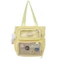 Yellow large capacity canvas tote bag transparent ita bag student shoulder school bag - Yellow Tuition Bag (No Charm)